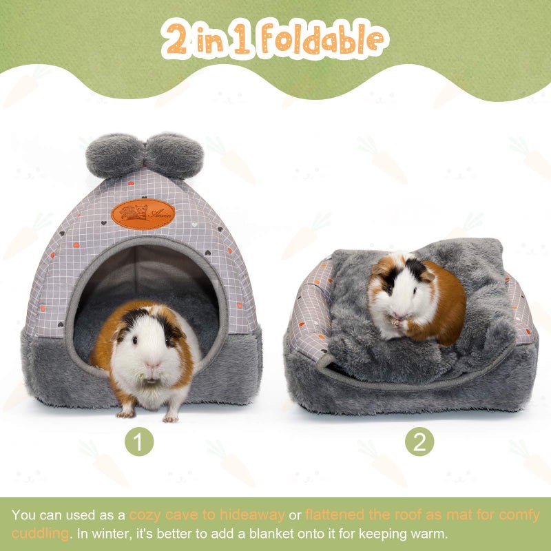 YUEPET Bunny Bed Warm Guinea Pig Cave Beds Cute Bowknot House Big Hideouts Cage Accessorie for Dwarf Rabbits Hamster Bunny Ferrets Rats Hedgehogs Chinchilla (Grey Grid) - Image 4